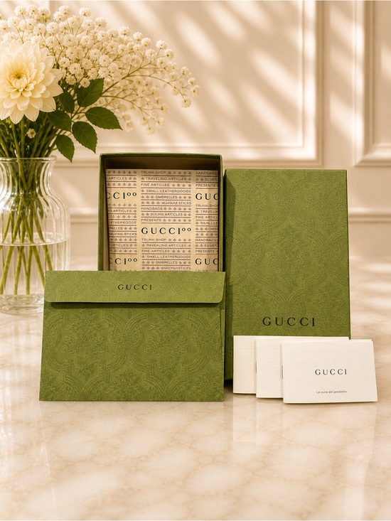 Gucci Accessories - Gucci Green Embossed Logo Empty Gift Box Set w/ Envelope, Care Cards & Tissue